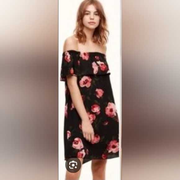Wilfred Aritzia Dress Neuchatel Off Shoulder Black Flower Print - Picture 1 of 7